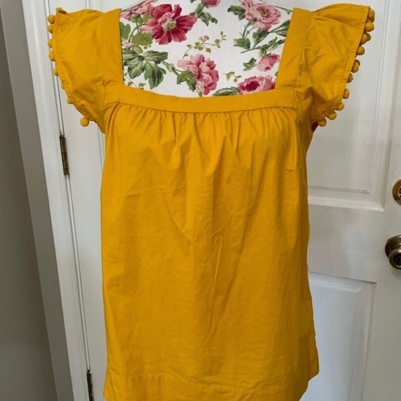 JCrew Square-neck top in cotton poplin with pom-poms. Size 2. Yellow/gold - Picture 2 of 8